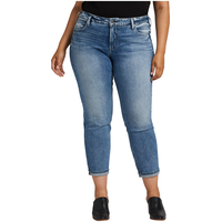 Jean Silver à jambe étroite et à taille mi-basse pour femmes, Boyfriend, taille plus Front_Flat