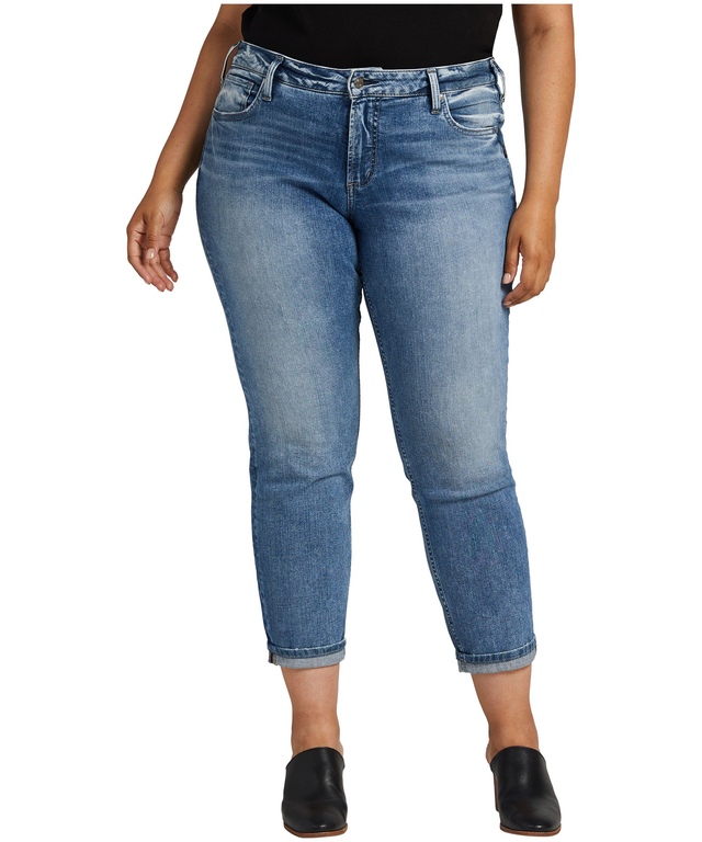 Jean Silver à jambe étroite et à taille mi-basse pour femmes, Boyfriend, taille plus
