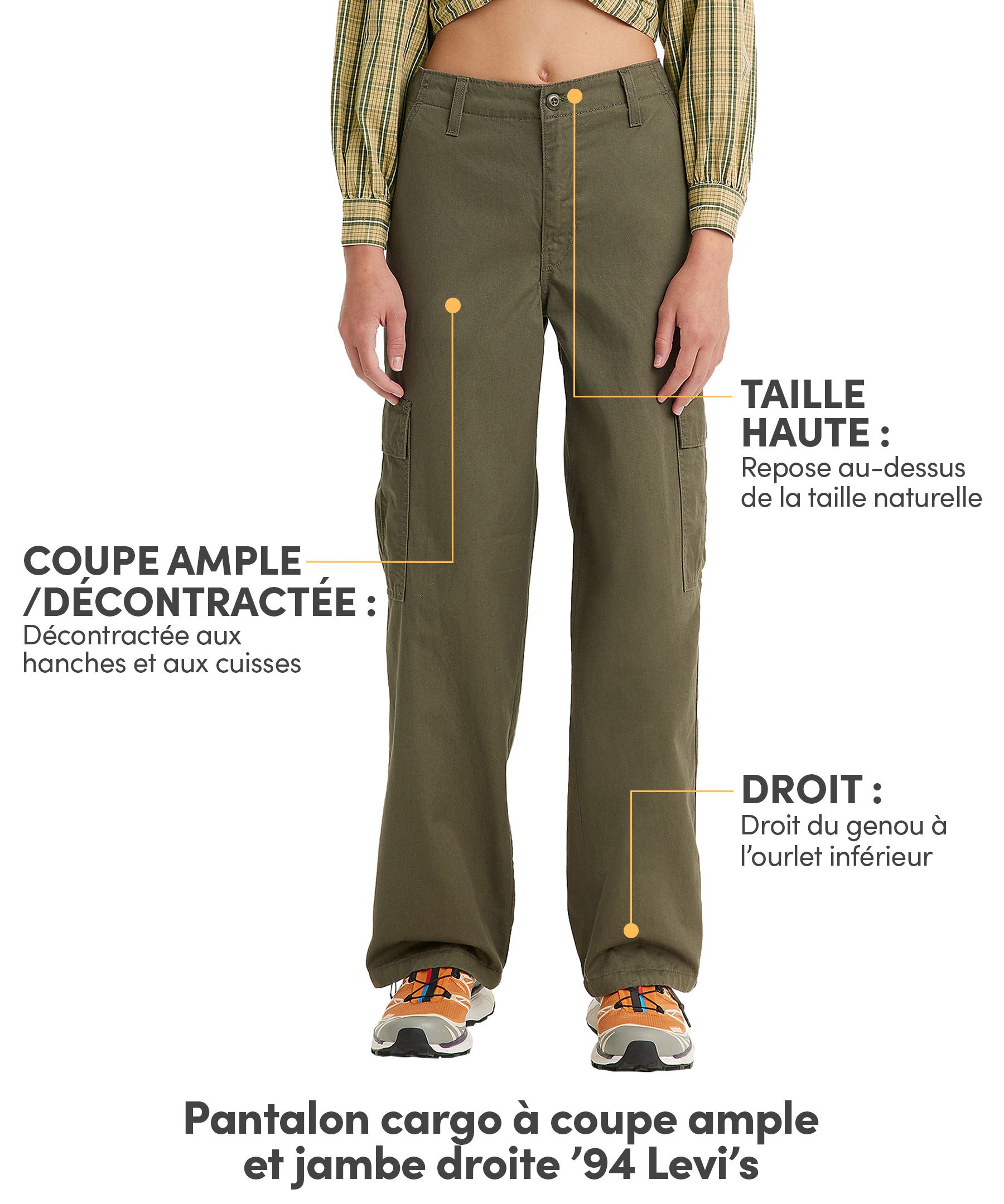 Pantalon cargo coupe ample à taille haute et à jambe droite pour femmes, Levi's, '94