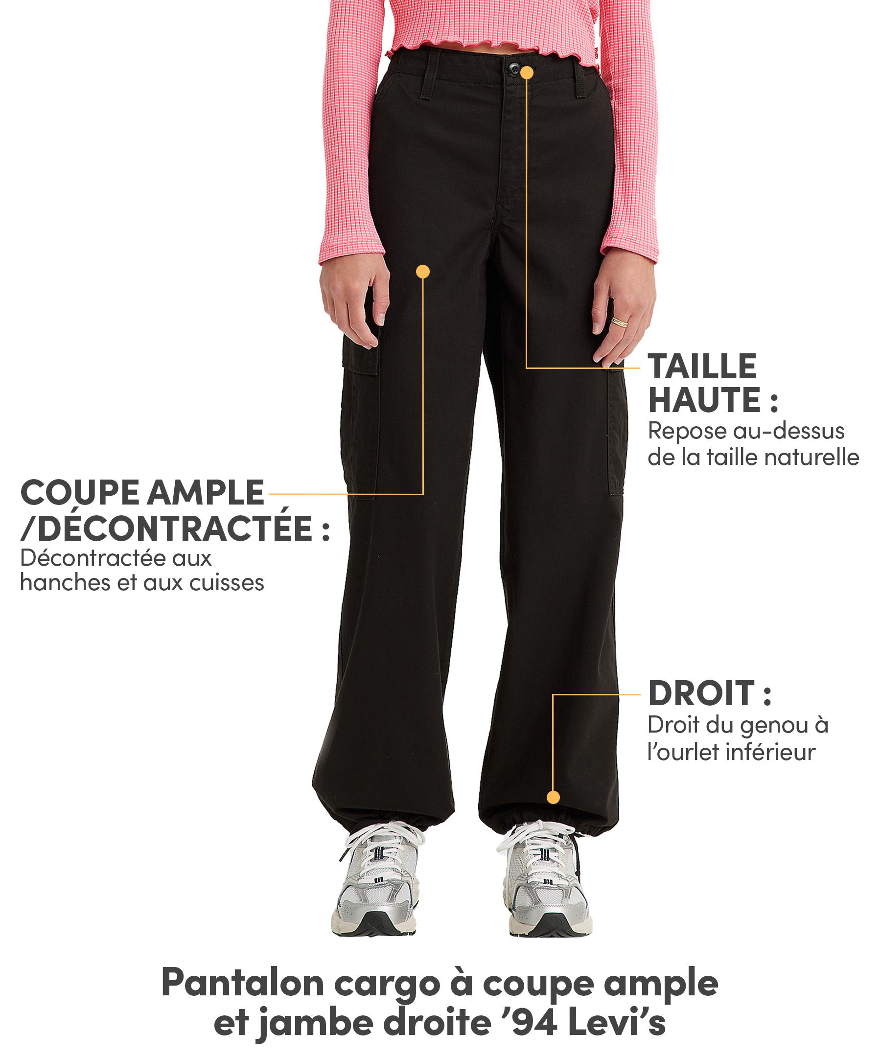 Pantalon cargo coupe ample à taille haute et à jambe droite pour femmes, Levi's, '94