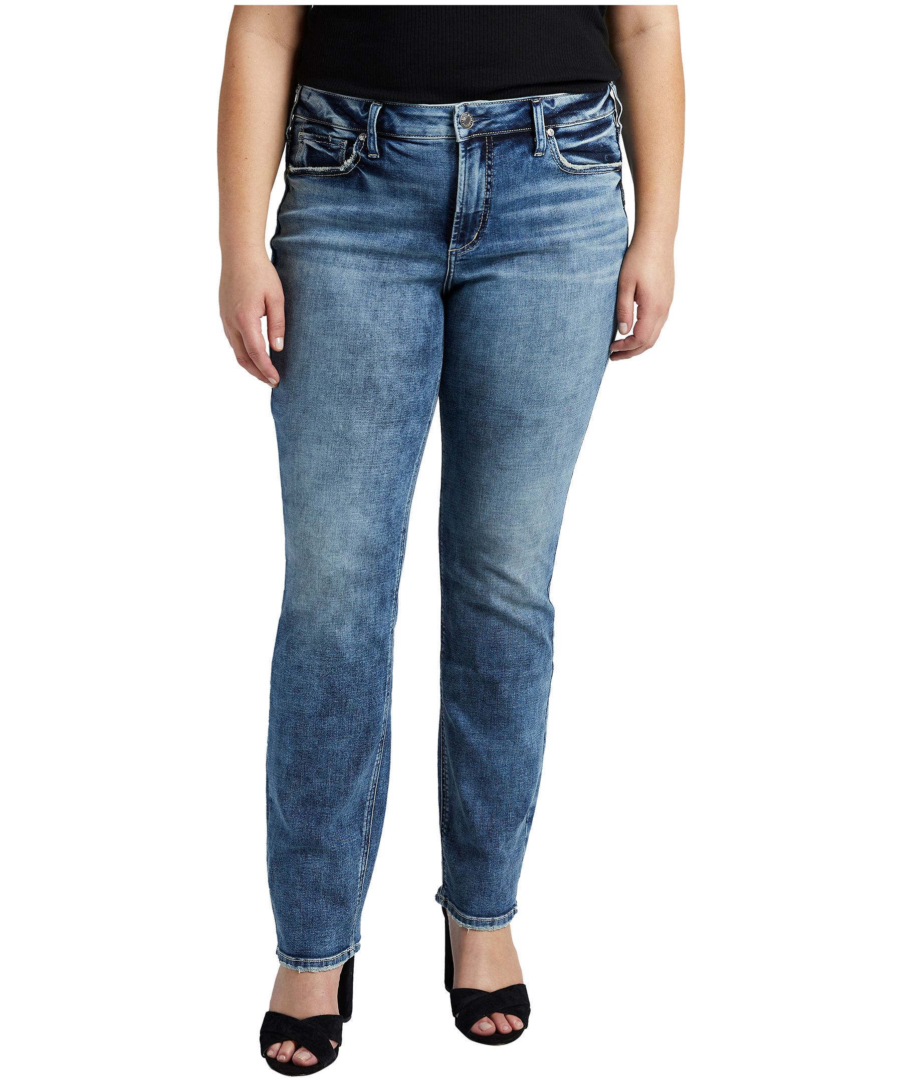 Jean à jambe droite et à taille mi-basse qui épouse les courbes pour femmes, Suki, taille plus, Silver