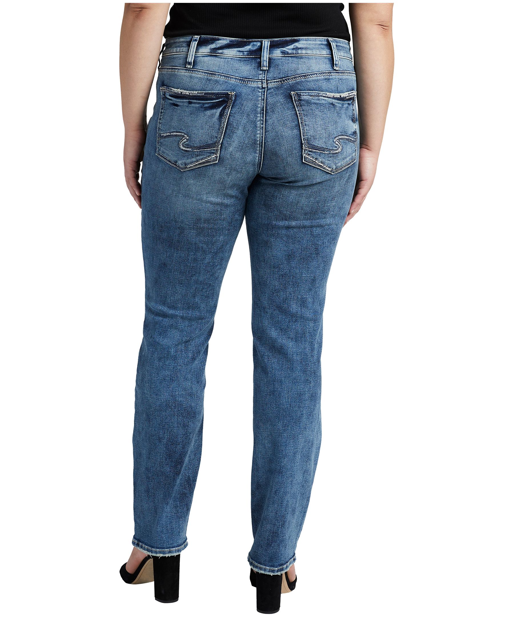 Jean à jambe droite et à taille mi-basse qui épouse les courbes pour femmes, Suki, taille plus, Silver