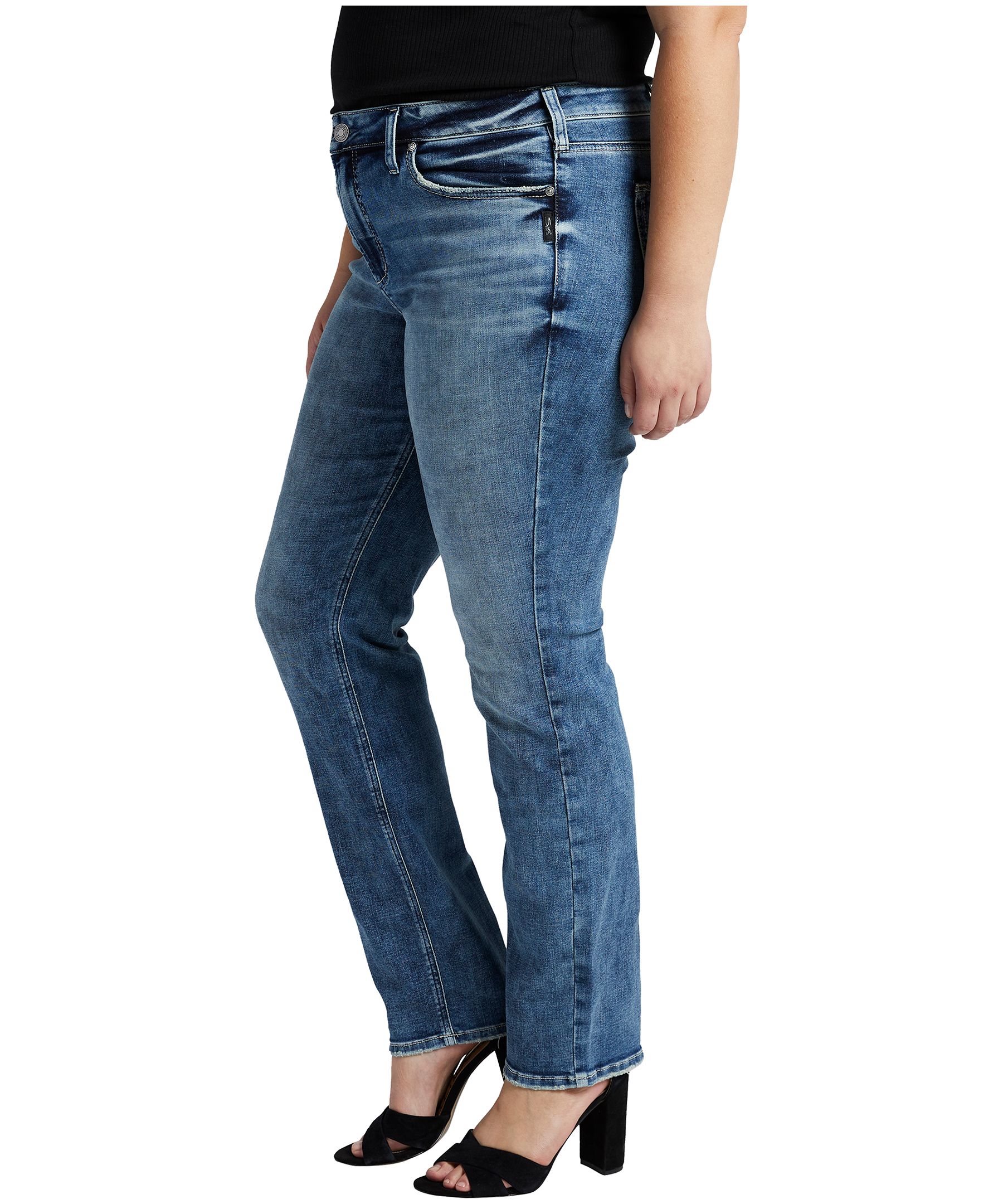 Jean à jambe droite et à taille mi-basse qui épouse les courbes pour femmes, Suki, taille plus, Silver