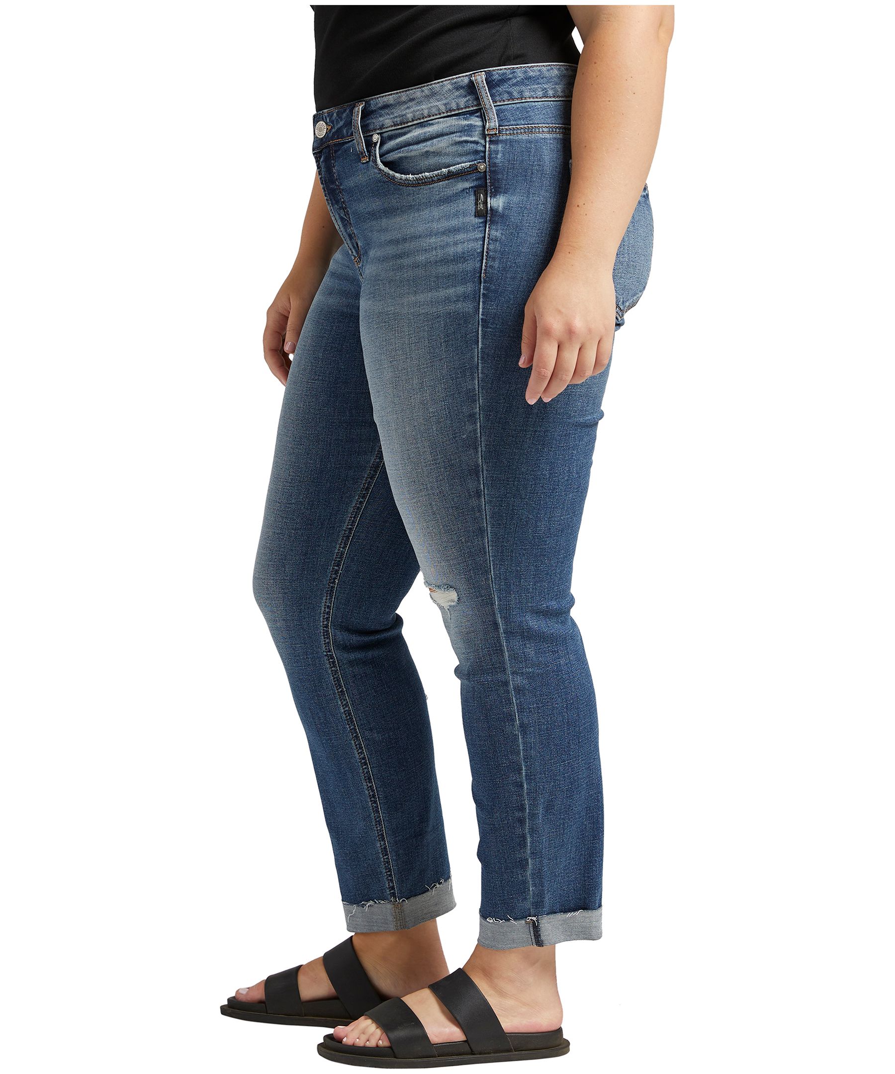 Jean à jambe droite et à taille mi-basse pour femmes, Silver, Suki, taille plus