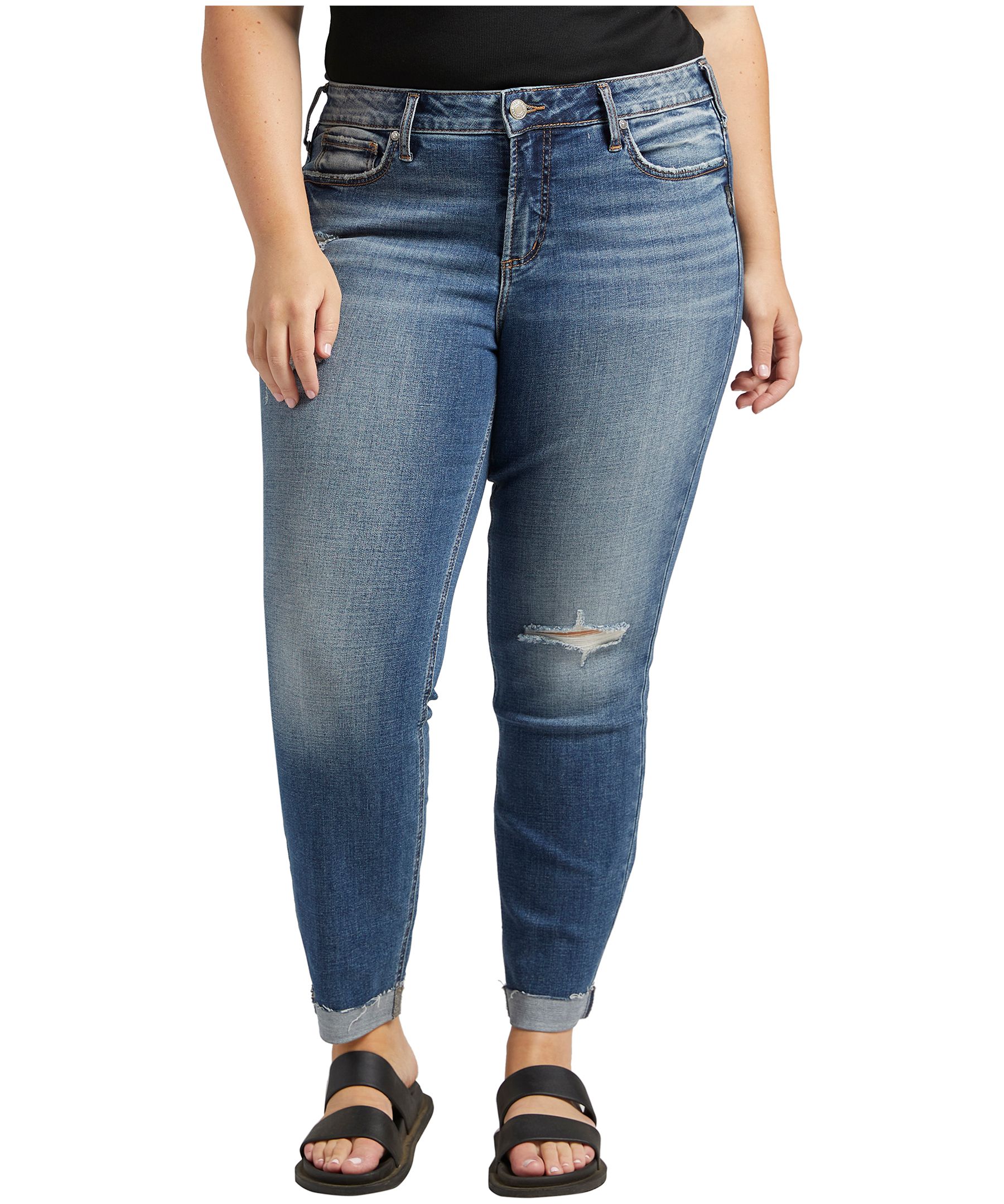 Jean à jambe droite et à taille mi-basse pour femmes, Silver, Suki, taille plus
