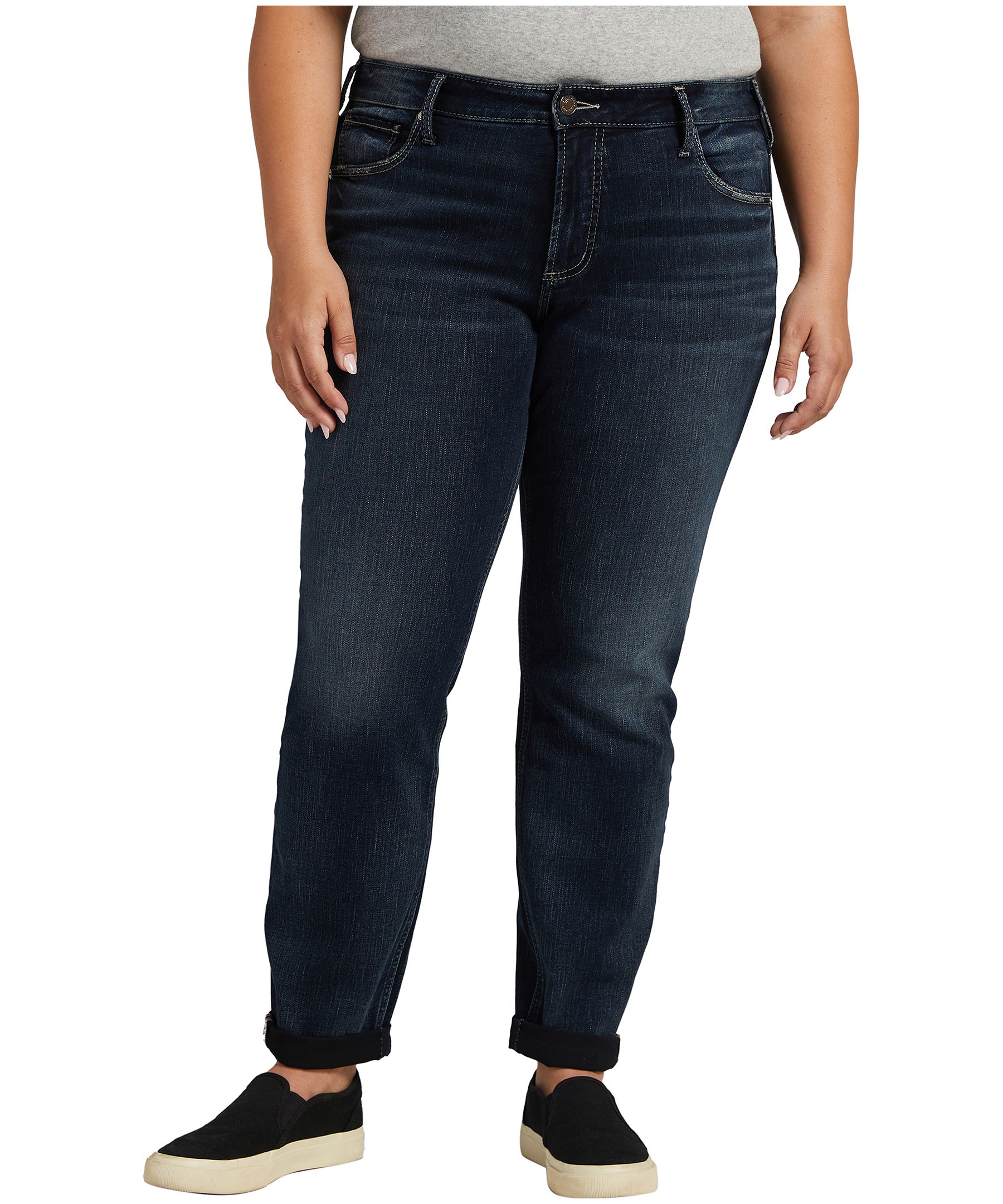 Silver Women's Boyfriend Mid Rise Slim Leg Jeans Plus Size