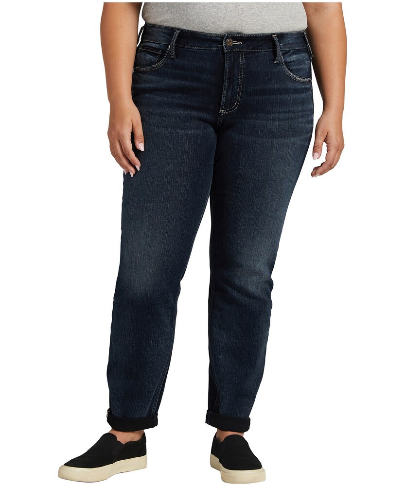 Silver Jeans Co. Women's Plus Size Boyfriend Jeans - Mid Rise Slim Leg Denim In Medium-Dark Wash