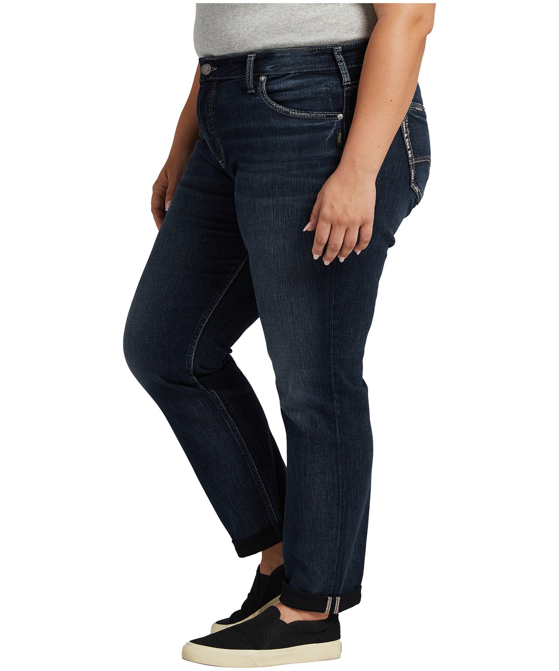 Silver Women's Boyfriend Mid Rise Slim Leg Jeans Plus Size