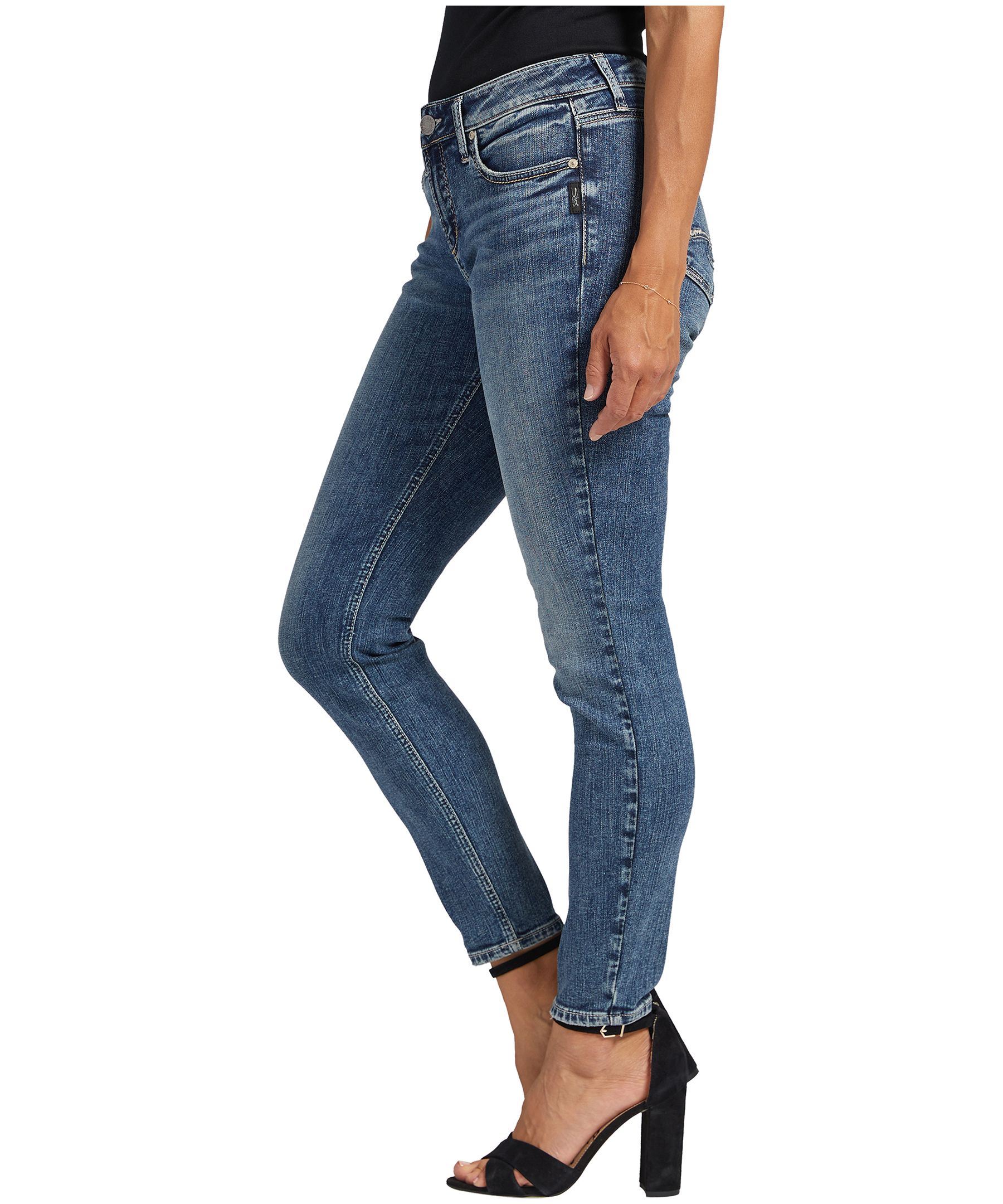 Jean moulant à taille mi-basse épousant les courbes pour femmes, Silver, Elyse