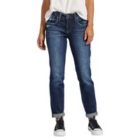 Jean boyfriend épousant les courbes à taille mi-basse pour femmes, Silver Front_Flat