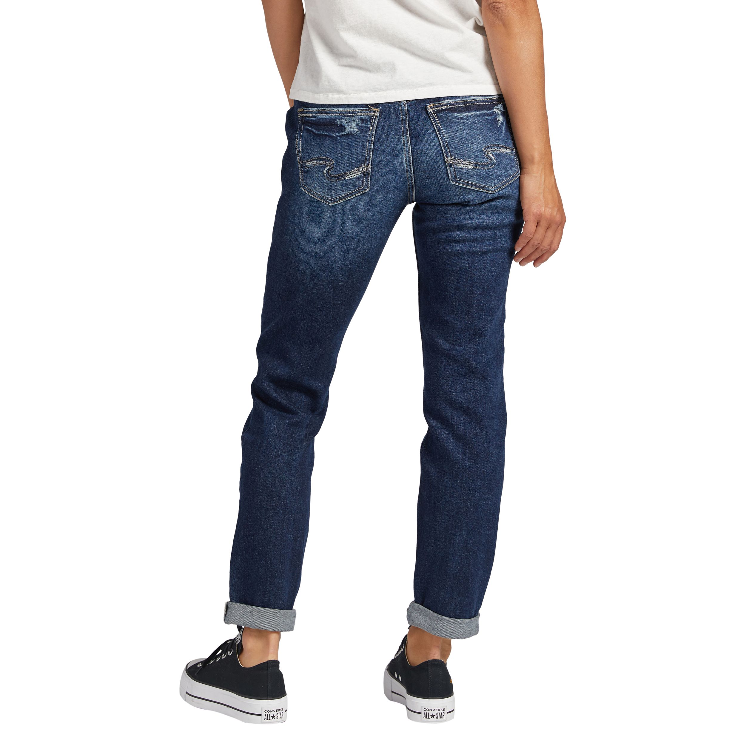 Jean boyfriend épousant les courbes à taille mi-basse pour femmes, Silver