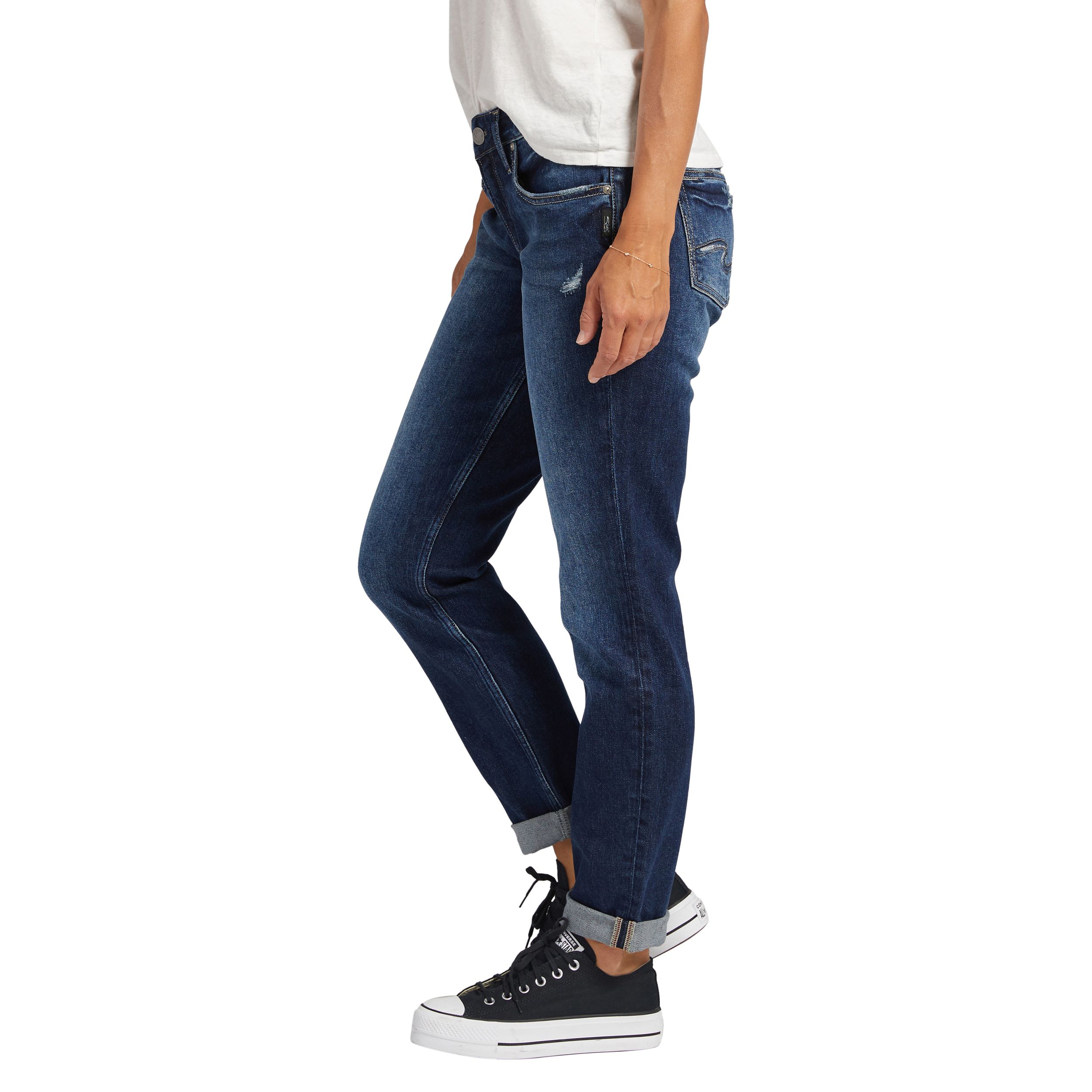 Jean boyfriend épousant les courbes à taille mi-basse pour femmes, Silver