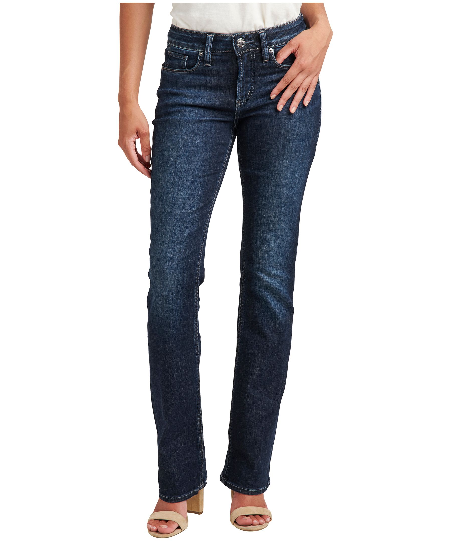 Jean coupe étroite semi-évasée à taille mi-basse épousant les courbes pour femmes, Silver, Suki