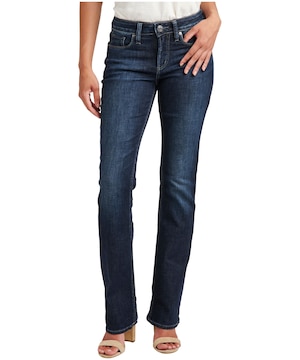 Jean coupe étroite semi-évasée à taille mi-basse épousant les courbes pour femmes, Silver, Suki