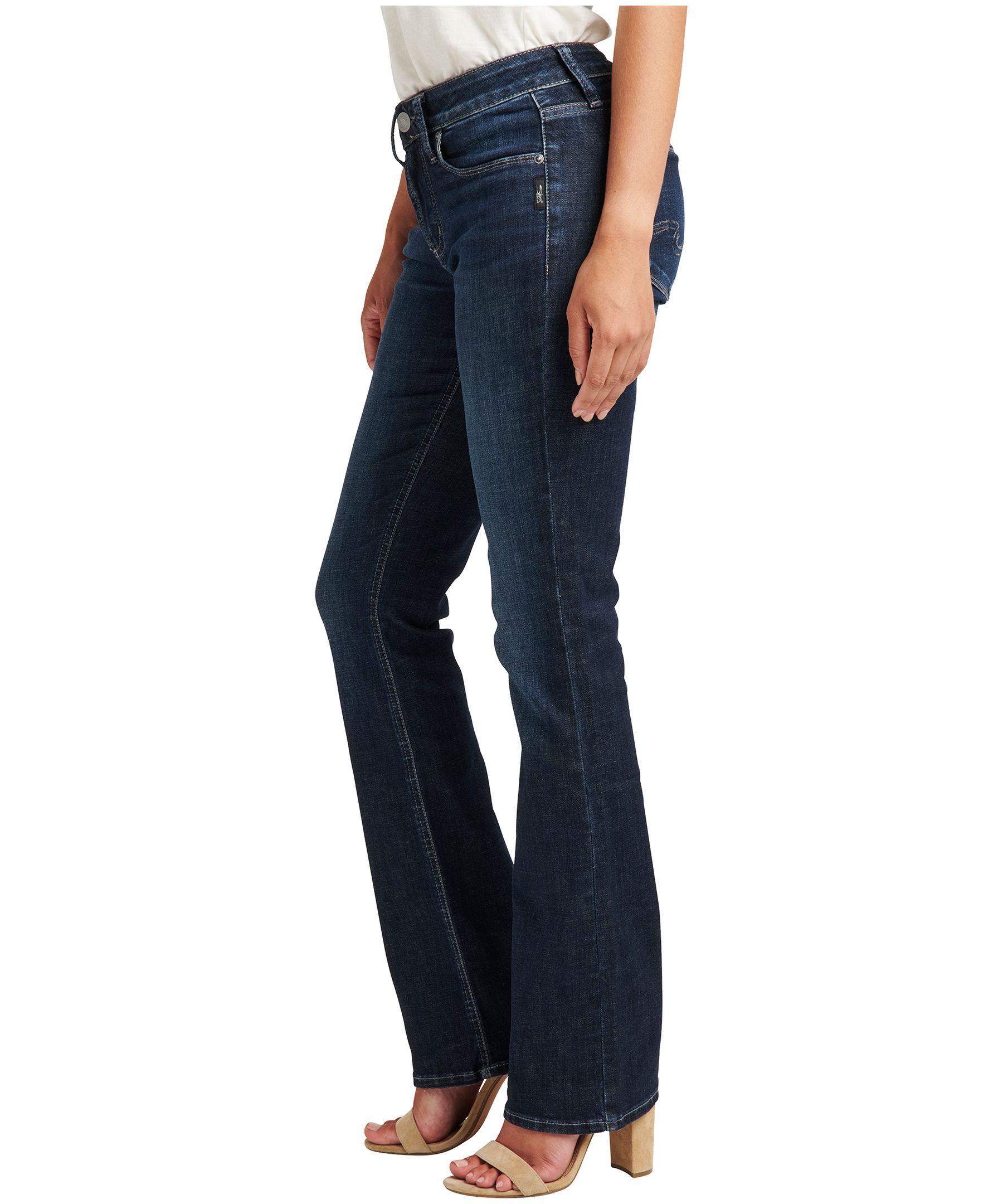 Jean coupe étroite semi-évasée à taille mi-basse épousant les courbes pour femmes, Silver, Suki