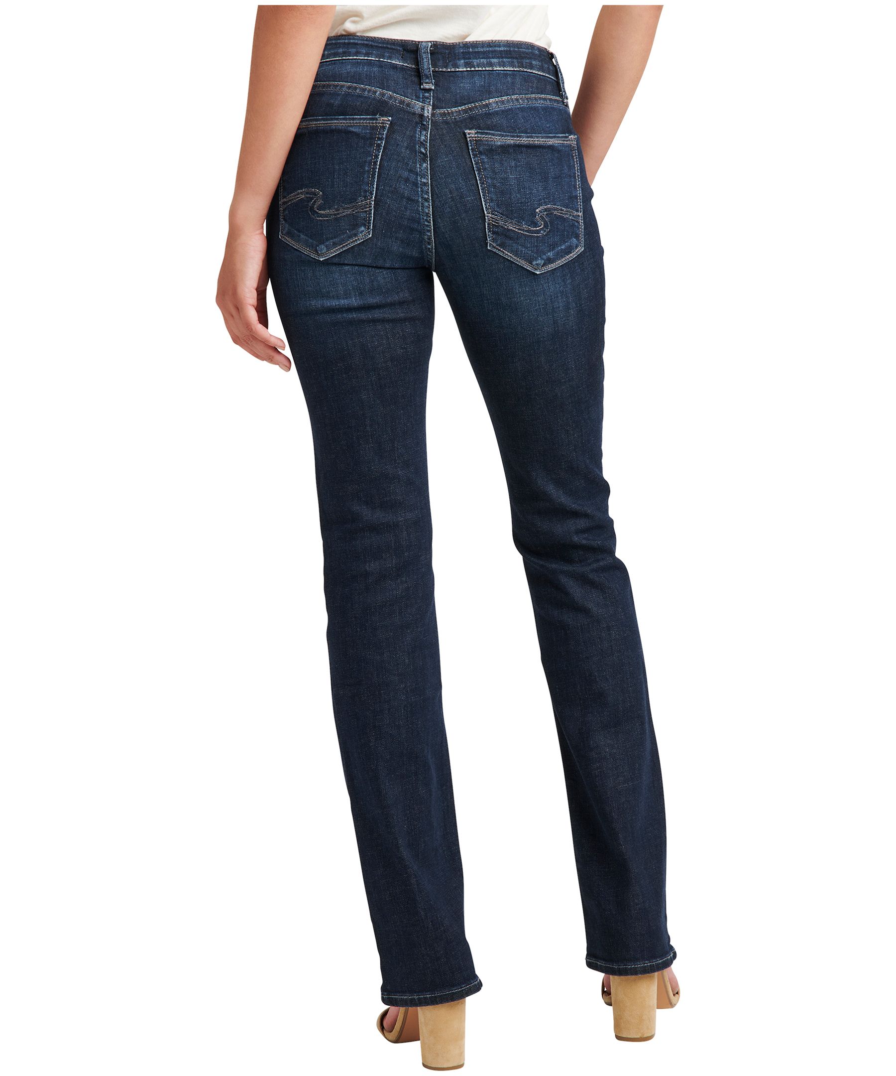 Jean coupe étroite semi-évasée à taille mi-basse épousant les courbes pour femmes, Silver, Suki