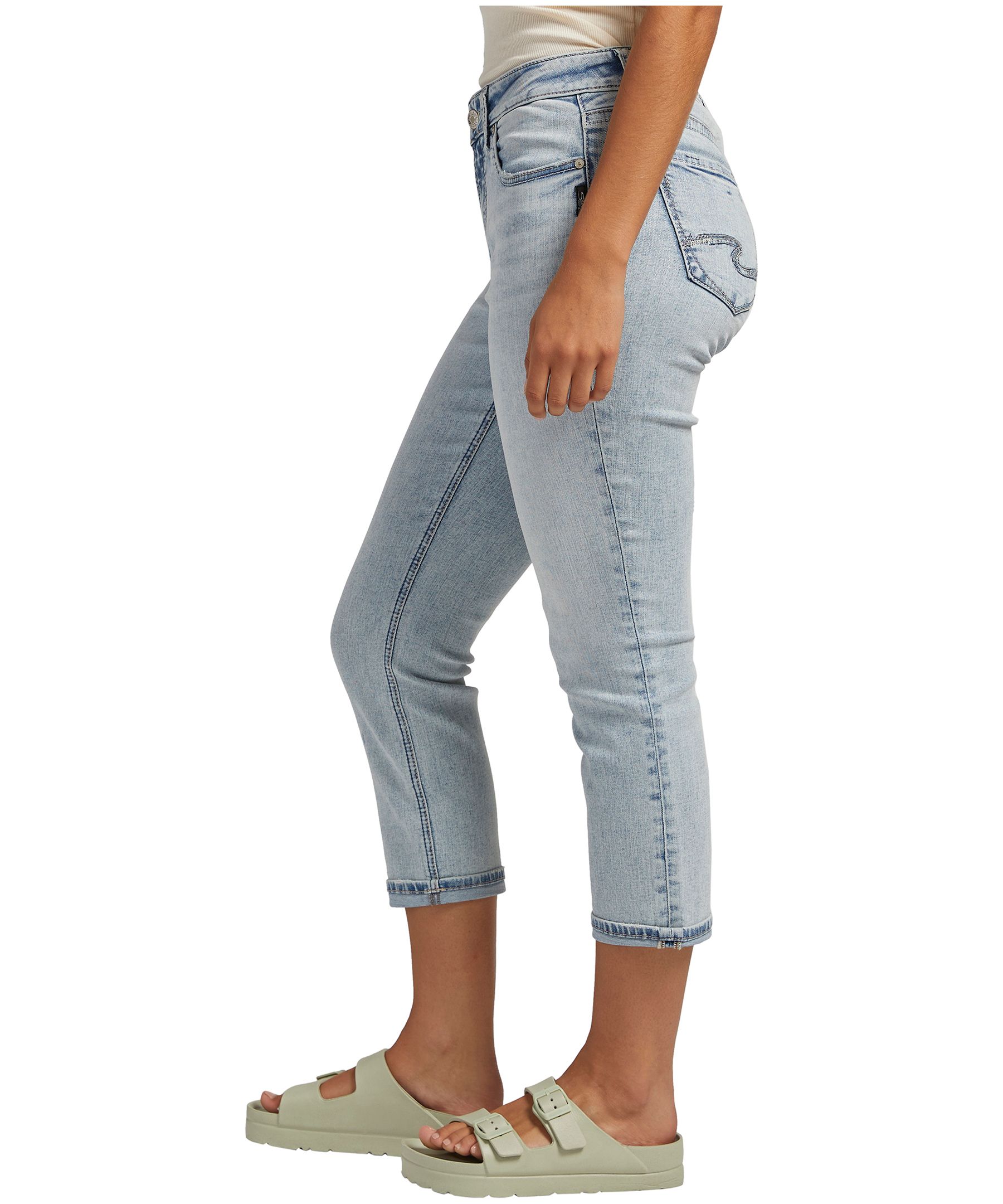 Jean capri à taille mi-basse épousant les courbes pour femmes, Silver, Suki