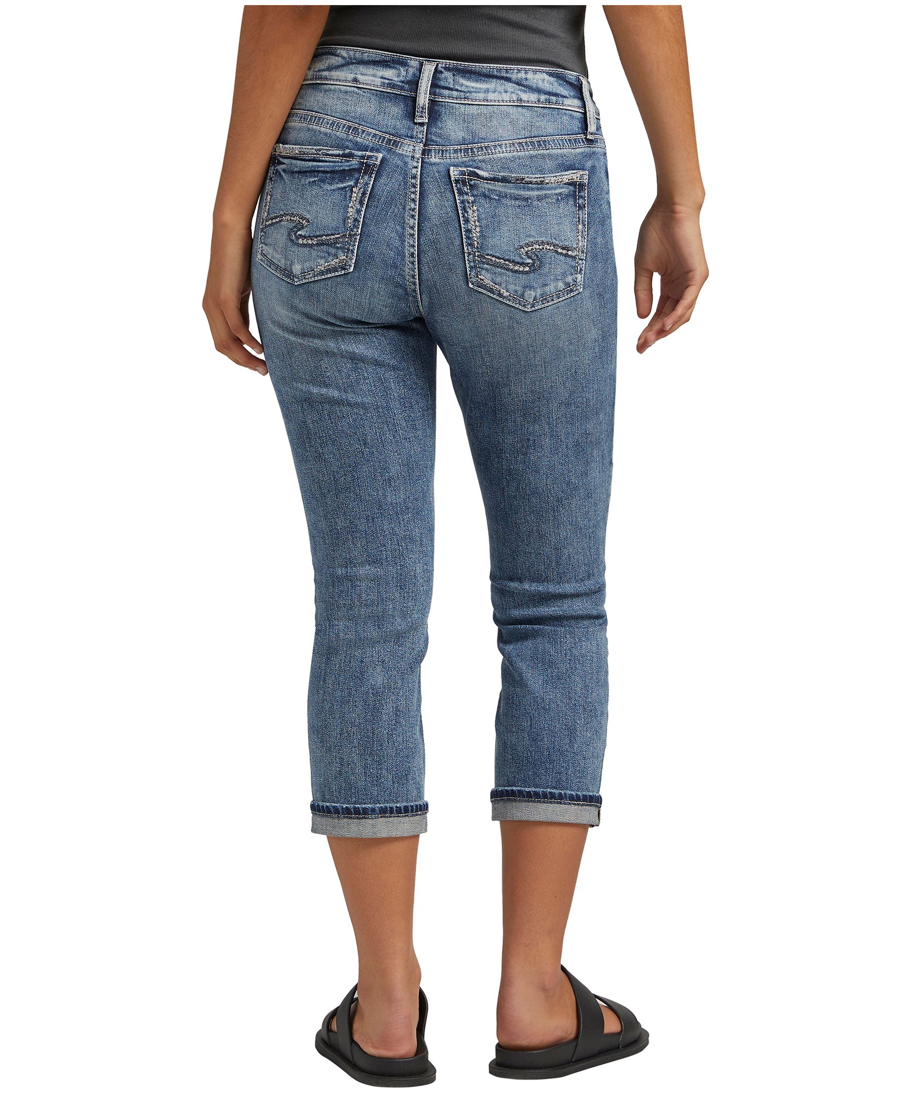 Jean capri à taille mi-basse épousant les courbes pour femmes, Silver, Suki