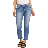 Silver Women's Elyse Curvy Fit Mid Rise Straight Leg Crop Jeans Front_Flat