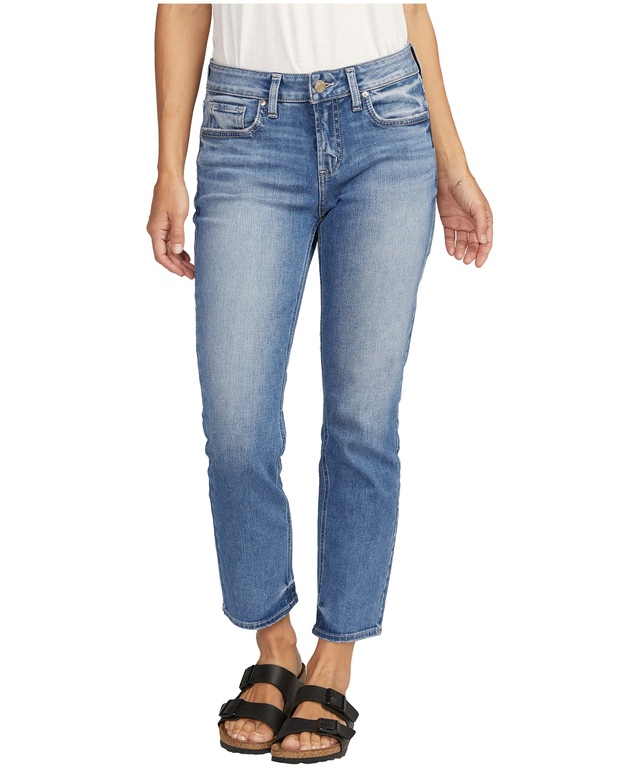 Silver Women's Elyse Curvy Fit Mid Rise Straight Leg Crop Jeans