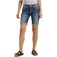 Silver Women's Elyse Curvy Fit Mid Rise Bermuda Jean Shorts Front_Flat