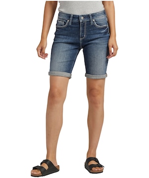 Silver Women's Elyse Curvy Fit Mid Rise Bermuda Jean Shorts