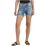 Short en jean à taille mi-basse épousant les courbes pour femmes, Silver, Elyse Front_Flat
