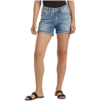 Short en jean à taille mi-basse épousant les courbes pour femmes, Silver, Elyse Front_Flat