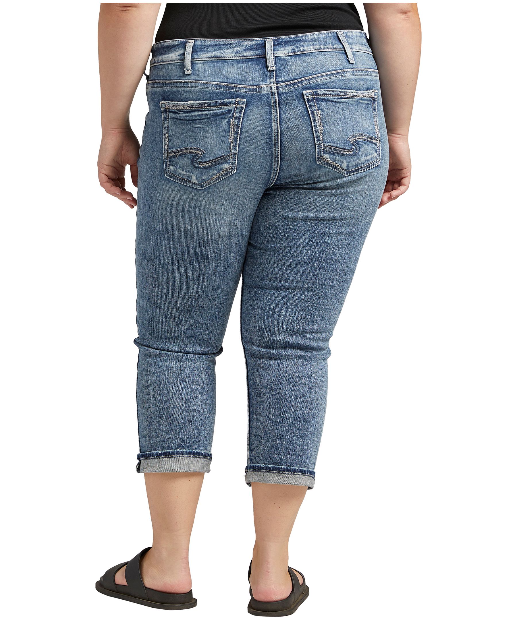 Jean capri à taille mi-basse épousant les courbes pour femmes, Silver, Suki