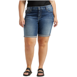 Silver Women's Elyse Mid Rise Bermuda Jean Short - Plus Size Front_Flat