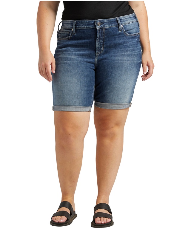 Silver Women's Elyse Mid Rise Bermuda Jean Short - Plus Size