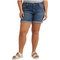 Silver Women's Boyfriend Mid Rise Jean Shorts - Plus Size Front_Flat