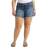 Silver Women's Suki Mid Rise Jean Shorts - Plus Size Front_Flat