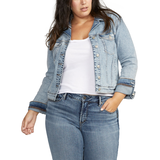 Silver Women's Fitted Jean Jacket Front_Flat