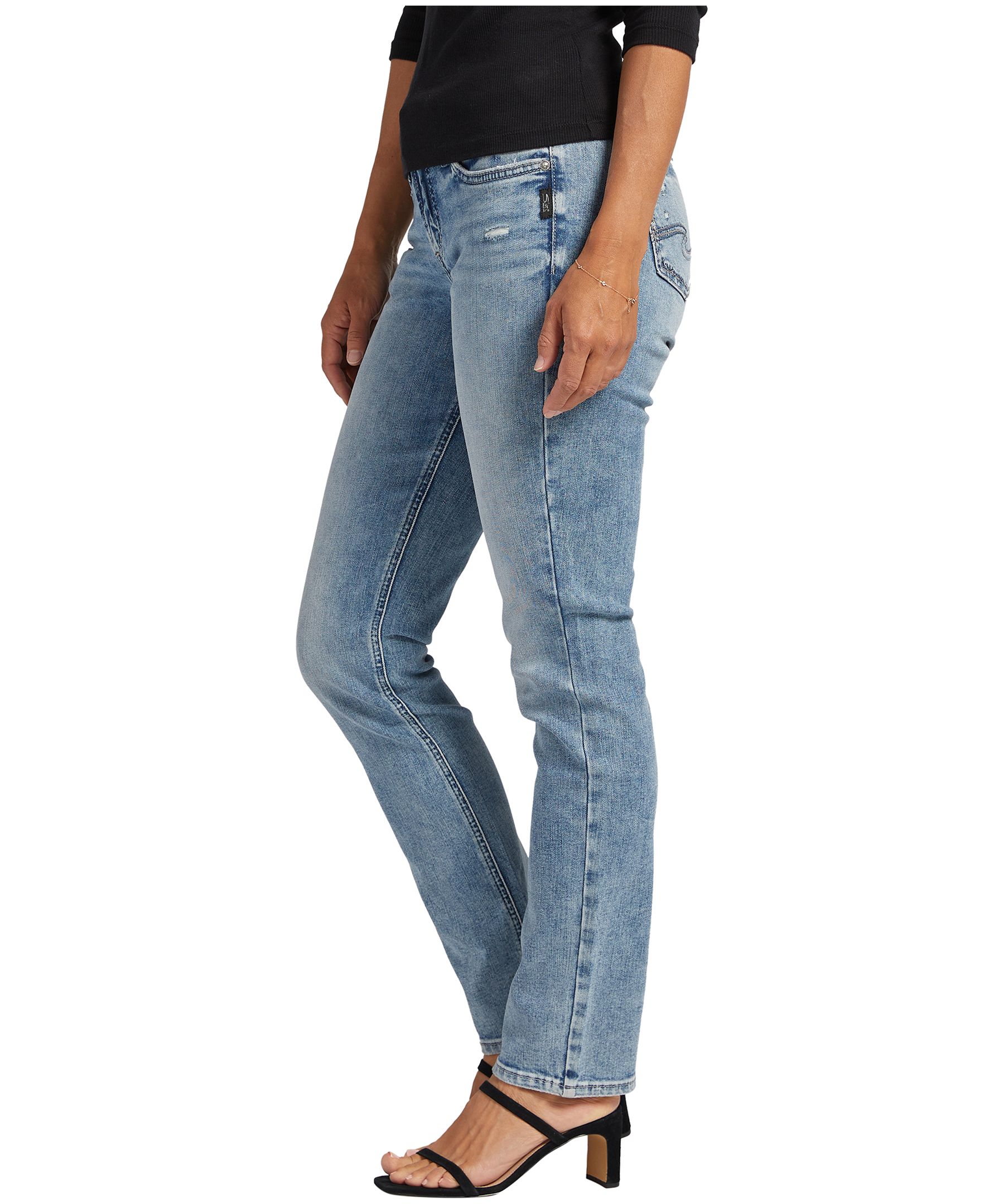 Jean à jambe droite et à taille mi-basse pour femmes, Silver, Elyse
