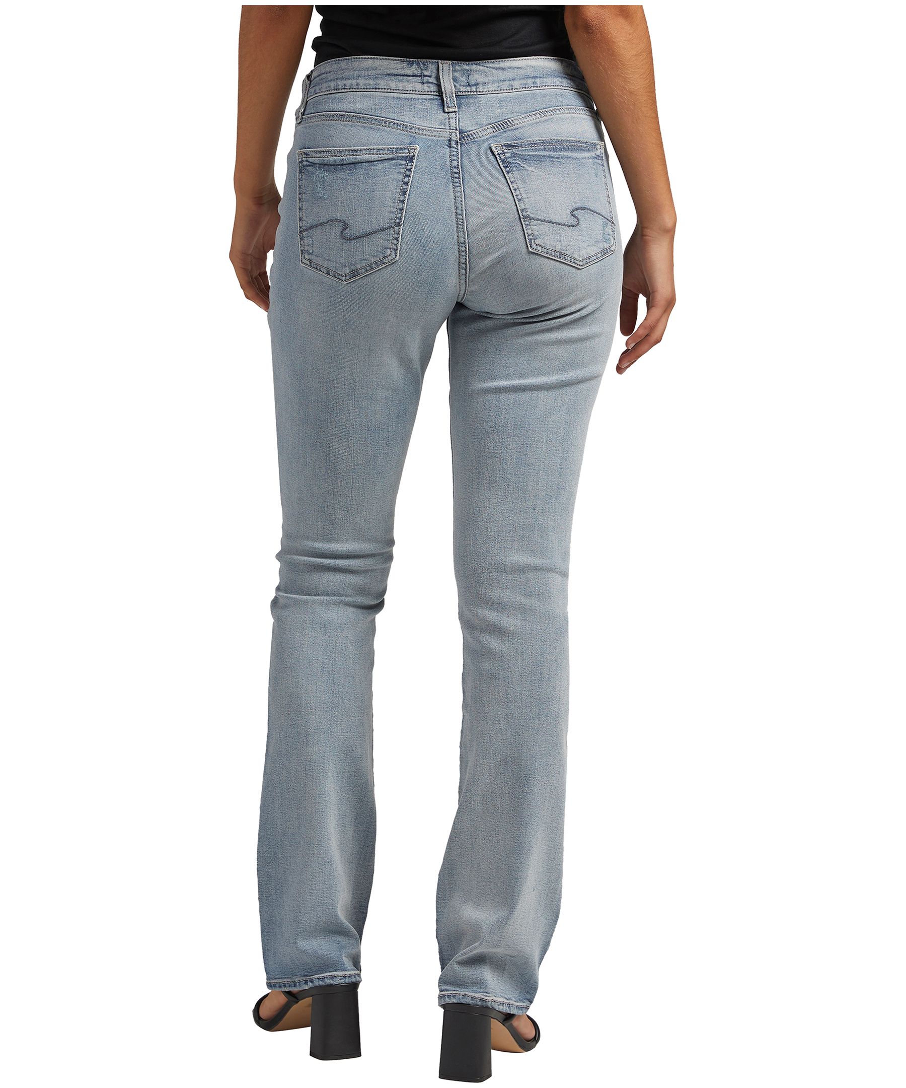 Jean étroit à taille mi-basse et à jambe semi-évasée pour femmes, Silver, Elyse