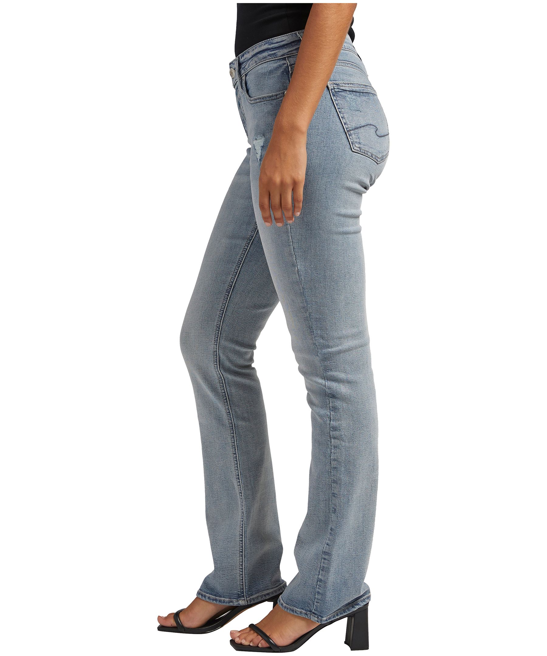 Jean étroit à taille mi-basse et à jambe semi-évasée pour femmes, Silver, Elyse