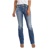 Jean étroit à taille mi-basse et à jambe semi-évasée pour femmes, Silver, Elyse Front_Flat