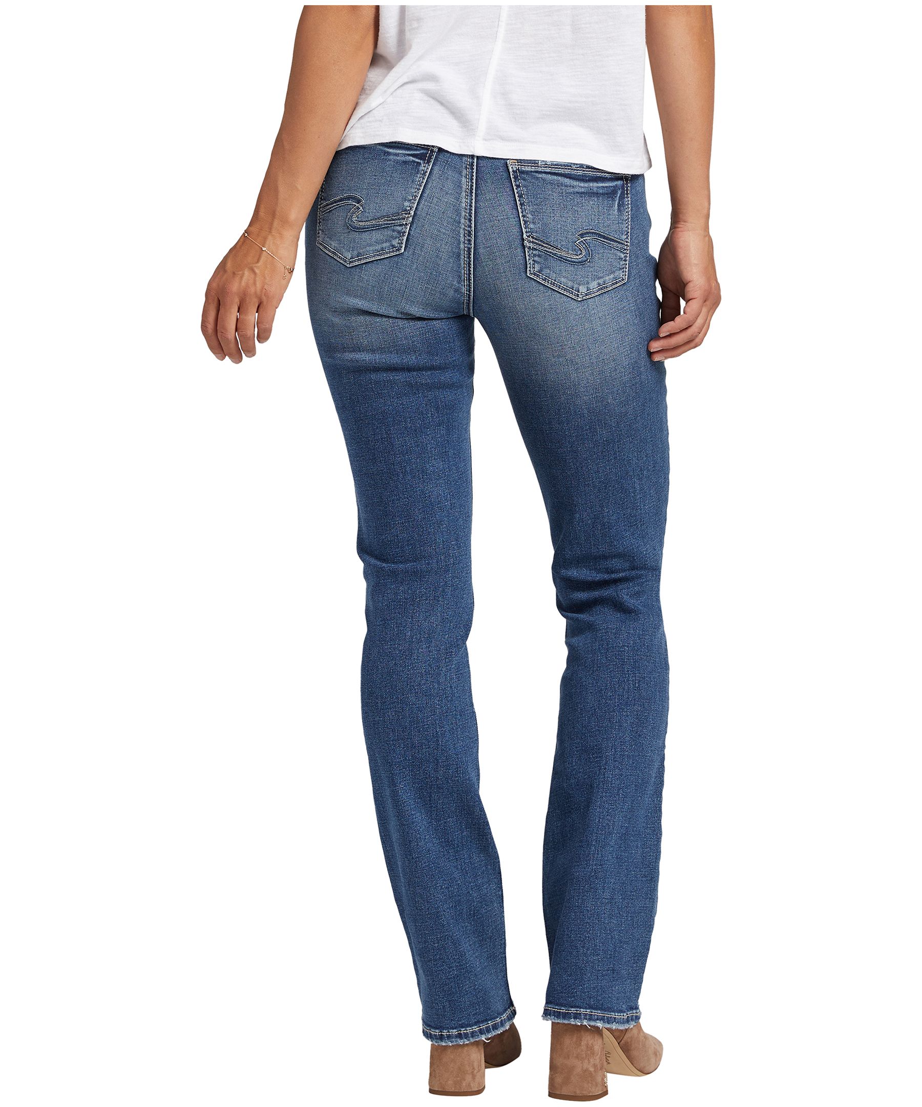 Jean étroit à taille mi-basse et à jambe semi-évasée pour femmes, Silver, Elyse