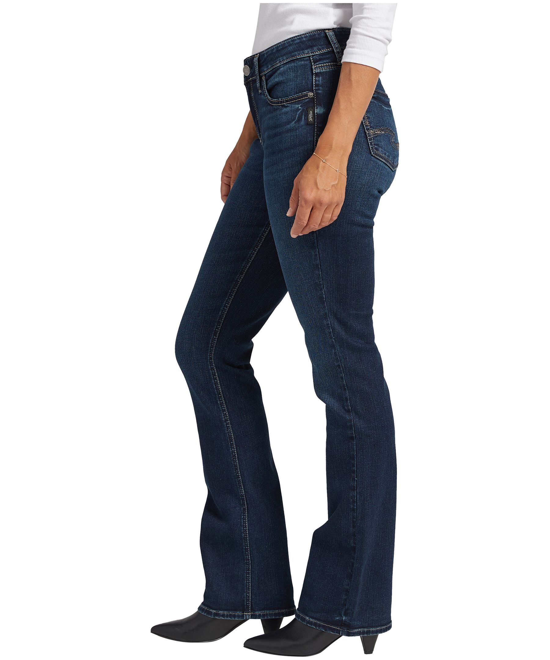 Jean étroit à taille mi-basse et à jambe semi-évasée pour femmes, Silver, Elyse