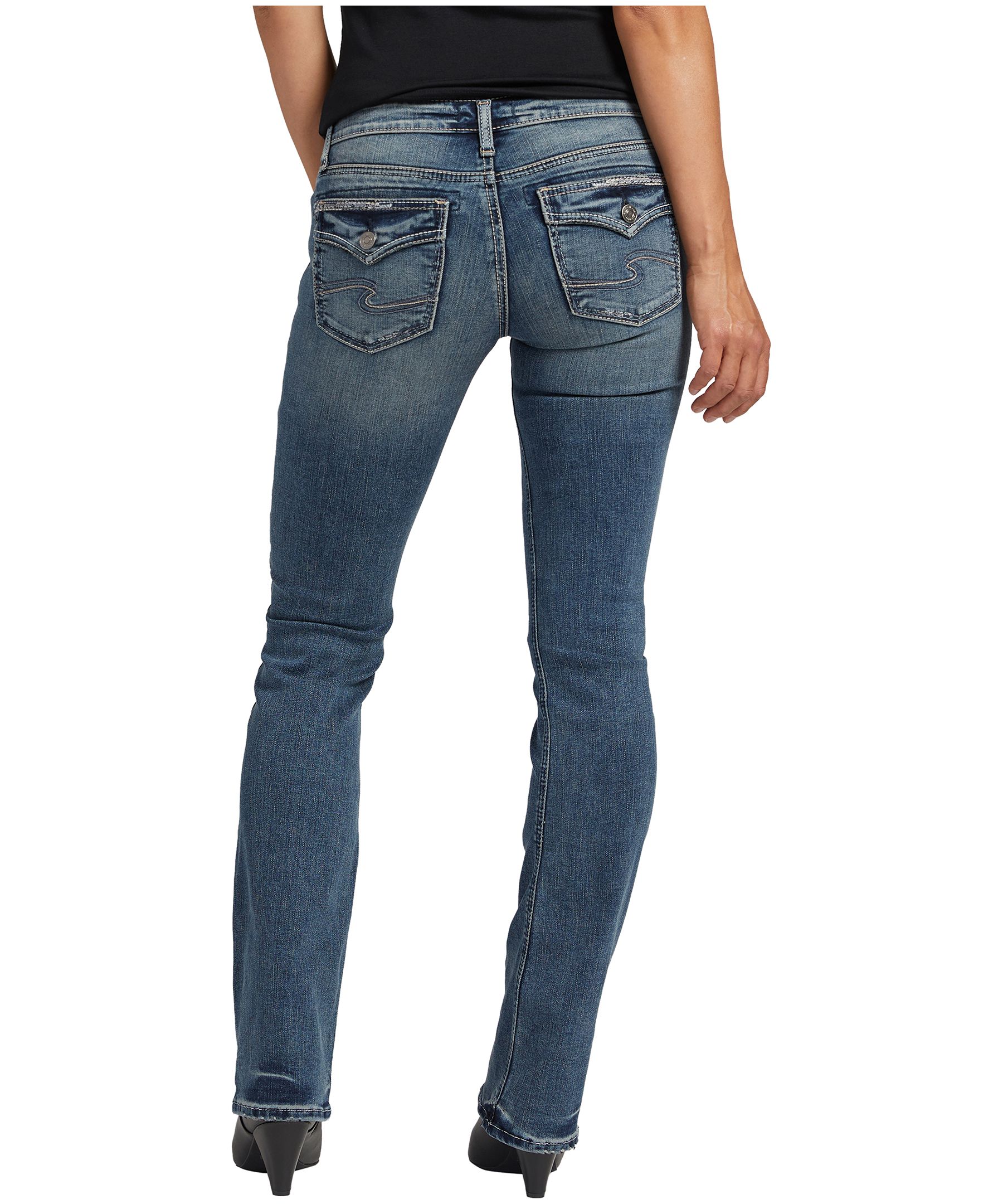 Jean étroit à taille basse et jambe semi-évasée pour femmes, Silver, Tuesday