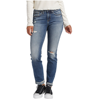 Silver Women's Suki Mid Rise Slim Straight Leg Jeans Front_Flat