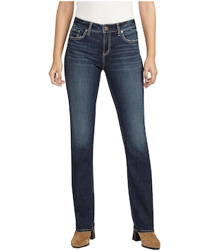 Jean coupe classique à taille mi-basse et à jambe semi-évasée pour femmes, Elyse, Silver