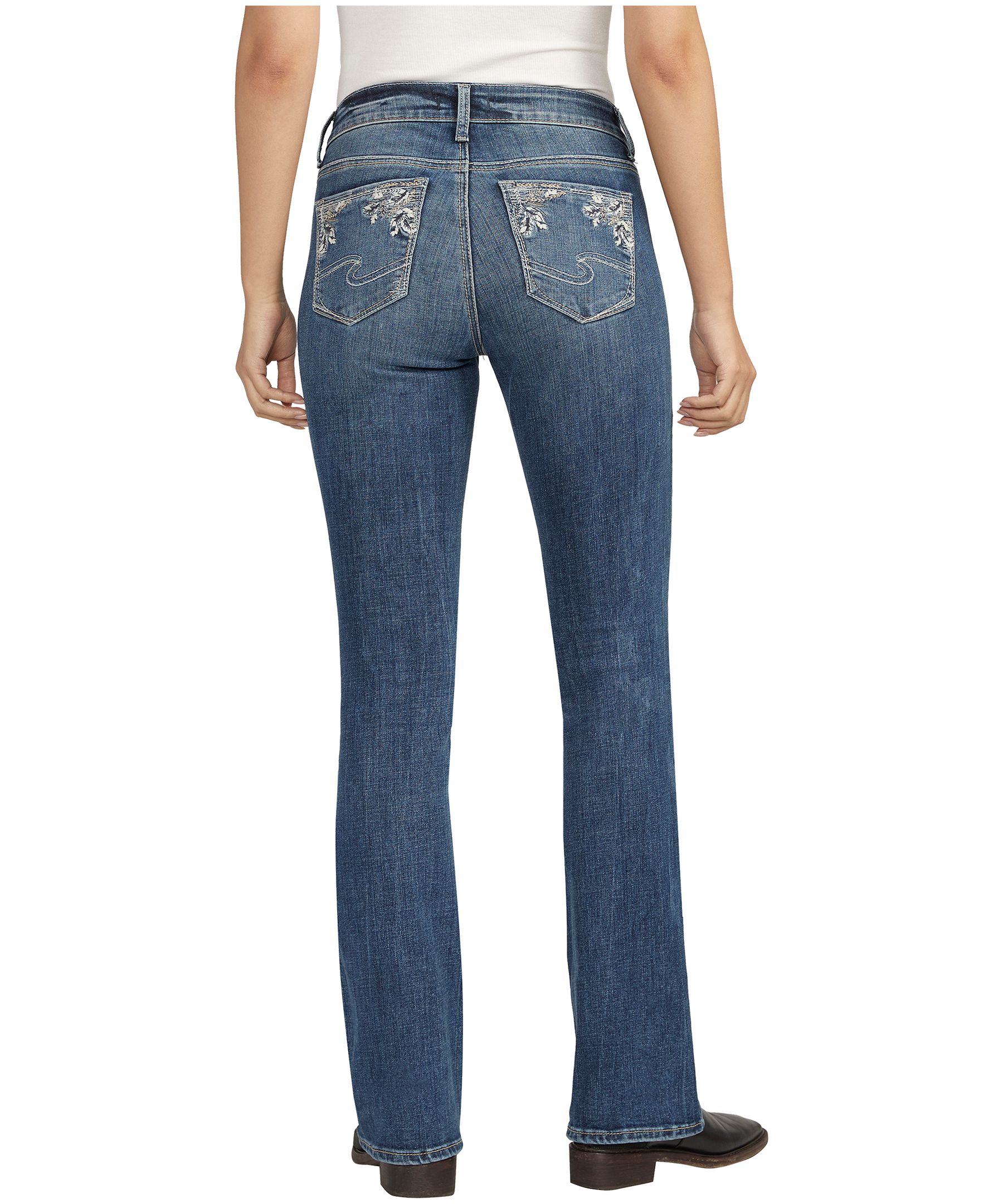 Jean coupe classique à taille mi-basse et à jambe semi-évasée pour femmes, Elyse, Silver