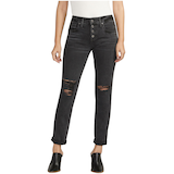 Silver Women's Mid Rise Relaxed Fit Slim Leg Boyfriend Jeans With Distressed Details Front_Flat