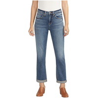 Jean coupe boyfriend à taille haute et à jambe étroite pour femmes, Beau Front_Flat