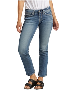 Jean à jambe droite et à taille basse qui épouse les courbes pour femmes, Britt, Silver