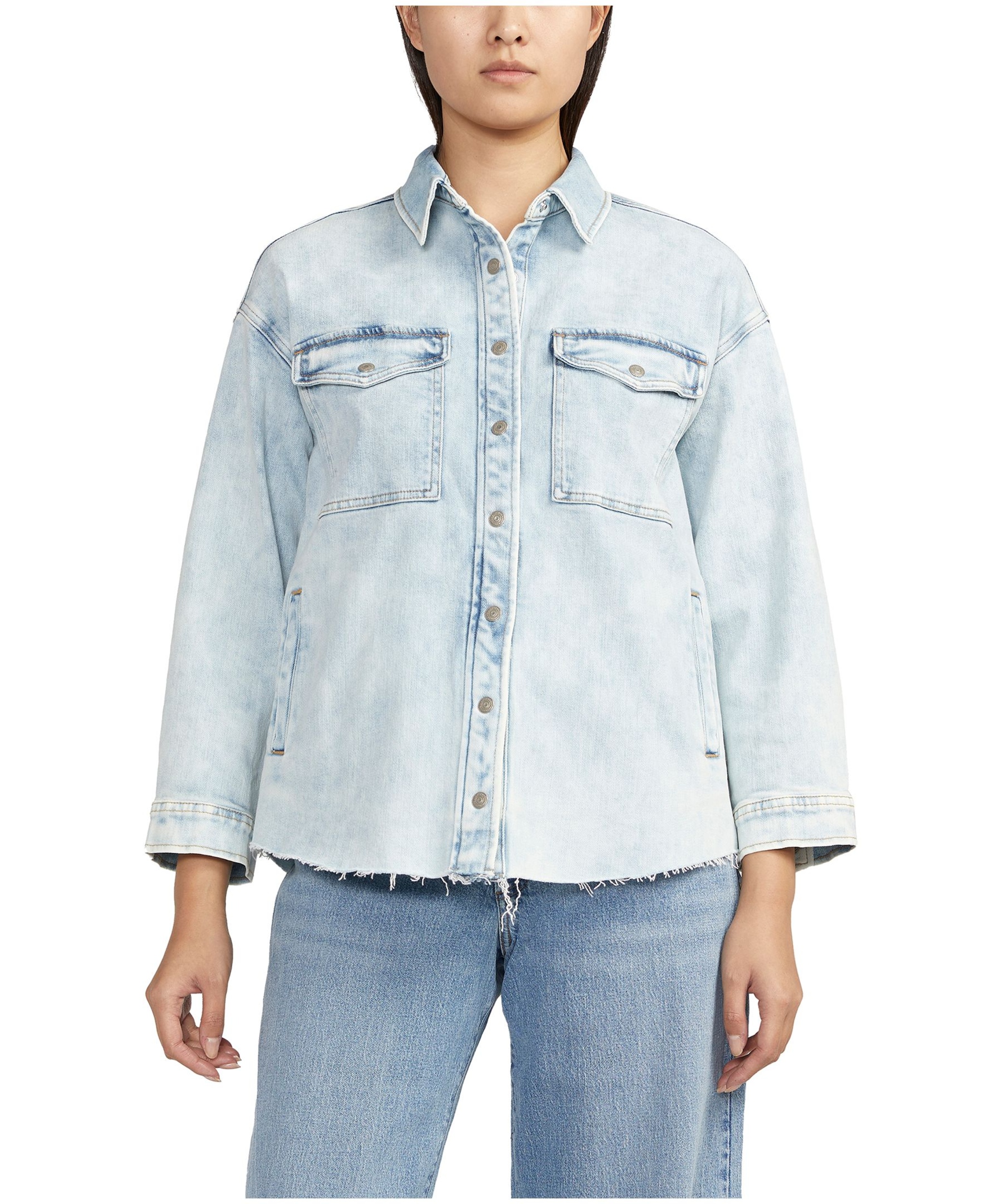 Silver Women's Relaxed Fit 3/4 Sleeve Denim Shacket | Marks