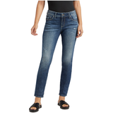 Silver Women's Elyse Mid Rise Straight Leg Jeans - Medium Indigo Front_Flat