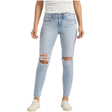 Silver Women's Suki Curvy Fit Mid Rise Skinny Jeans - Light Indigo Front_Flat